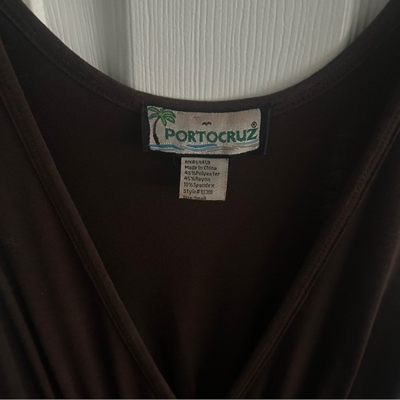 Portocruz Brown Knit V-Neck Swimsuit Coverup - Size Small - Cute! - Picture 3 of 4